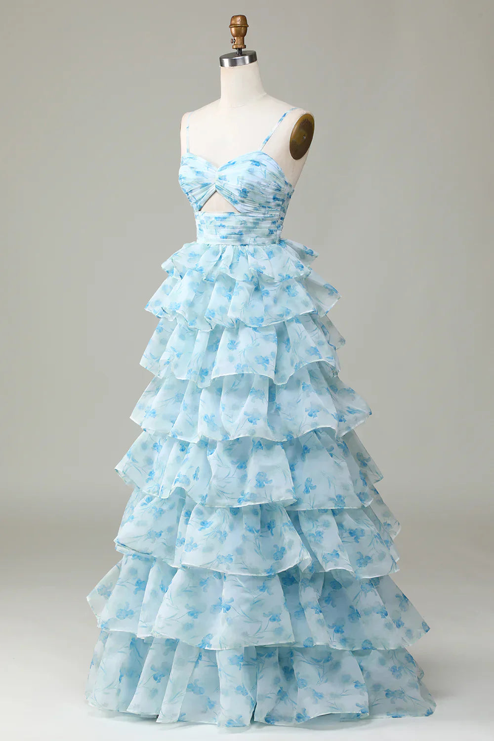 Enchanted Blue A-Line Evening Gown ¨C Sweet Floral Layered Prom Dress for Special Occasion HZ1024