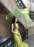 Bud Green Mermaid Sequins Beaded Prom Dress Backless Tulle Evening Gown HZ1024
