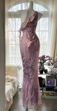 Light Purple One Shoulder Bodycon Beading Chiffon Prom Dress Vintage Glitter Evening Gown HZ1024