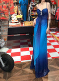 Chiffon Gradient Blue Prom Dress for Party Elegant 2000s Spaghetti Strap Evening Gown HZ1024
