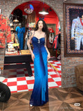 Chiffon Gradient Blue Prom Dress for Party Elegant 2000s Spaghetti Strap Evening Gown HZ1024