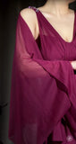 A-Line Grape V-neck Long Prom Dress Glam Sleeveless Chiffon Evening Dress HZ1024