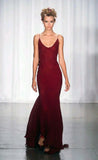 Burgundy Spaghetti Straps Mermaid Backless Chiffon Long Prom Dress HZ1024