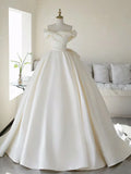 Off Shoulder Satin Light Champagne Long Prom Dress, Light Champagne Formal Dress HZ1024