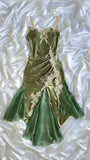 Navy Blue Spaghetti Straps Mermaid Satin Appliques Prom Dresses Party Dresses HZ1024