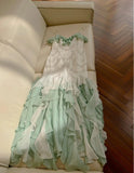 Mint Green Spaghetti Straps Chiffon Ruffled Prom Dresses Shiny Beaded Sequined Backless Evening Dresses HZ1024