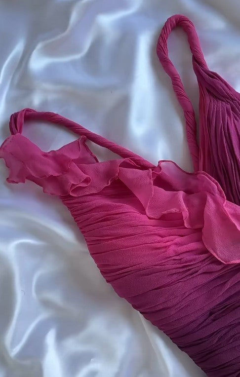 Gothic V-neck A-Line Chiffon Party Dress Vintage Gradient Pink Short Prom Dress HZ1024