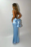 Pink Satin Mermaid Spaghetti Straps Evening Dress Sexy Backless Prom Dress for Party HZ1024