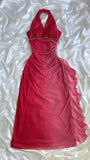 Gradient Red Halter Sheath Party Dress Elegant Gothic Glitter Chiffon Prom Dress HZ1024