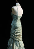 Green Spaghetti Straps Mermaid Satin Long Prom Dresses Sweet 16 Formal Evening Dresses HZ1024
