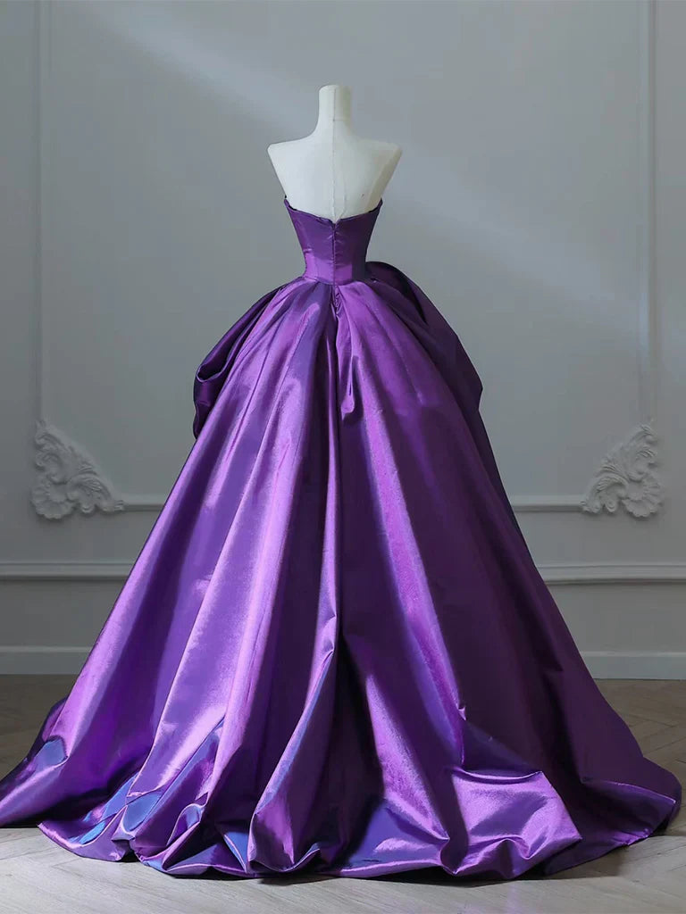 Satin Purple Long Prom Dress?? Sweetheart Evening Gown for Special Ocassion Quinceanera Dress HZ1024