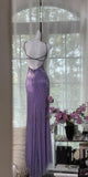 Purple Chiffon Beaded Sheath Elegant Backless Prom Dresses with Slits HZ1024