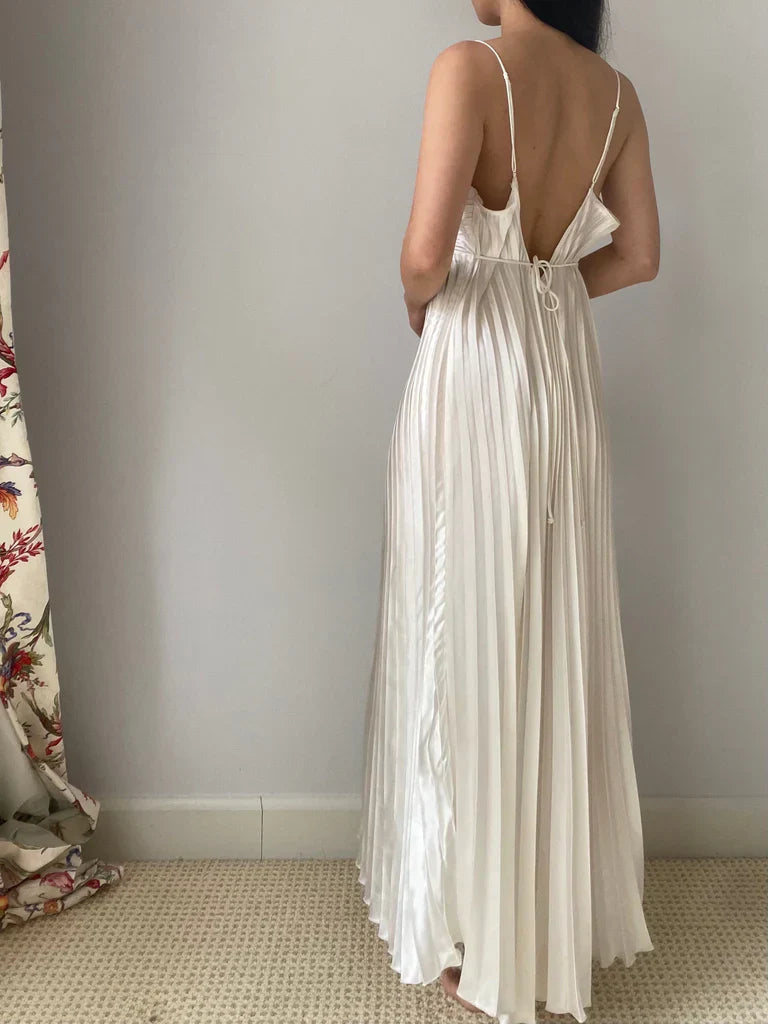 Champagne Spaghetti Straps Guest Dresses Sheath Pleated Chiffon Fashion Prom Dress with Backless HZ1024