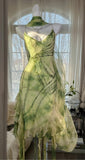 Green Spaghetti Straps Sheath Party Dresses Chiffon Beaded Short Y2K Prom Dresses HZ1024