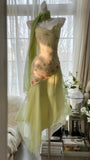 Green Spaghetti Straps Vintage Party Dress Sheath Chiffon Beaded Short Prom Dresses HZ1024