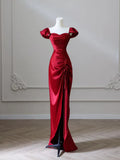 Satin Burgundy Long Prom Dress, Mermaid Burgundy Long Formal Dress HZ1024