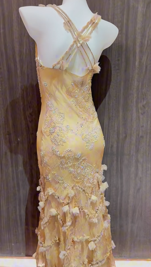 Yellow Straps Mermaid Chiffon Beading Long Prom Dresses Vintage Evening Gowns HZ1024