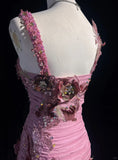 Mauve Square Neck Mermaid Chiffon Applique Long Prom Dresses Vintage Formal Evening Gowns HZ1024
