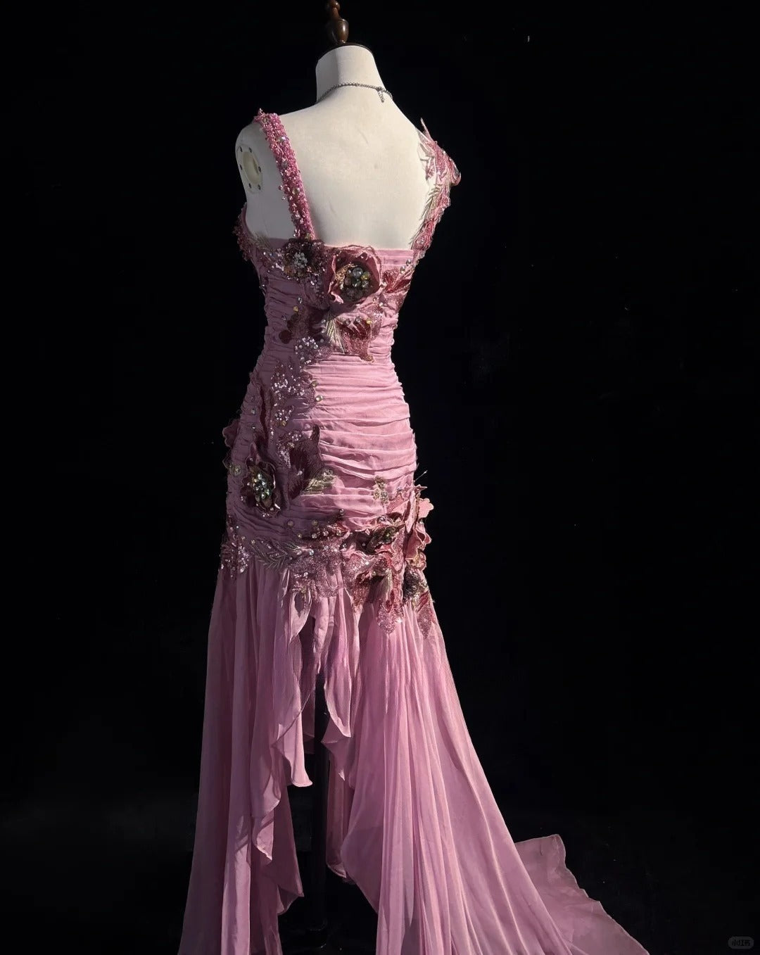 Mauve Square Neck Mermaid Chiffon Applique Long Prom Dresses Vintage Formal Evening Gowns HZ1024