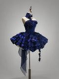 Deep Royal Blue Strapless A-Line Lolita Prom Dresses Homecoming Dress HZ1024