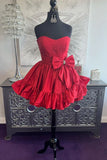 Pink Strapless A-line Satin Short Prom Dresses Homecoming Dress With Bow HZ1024