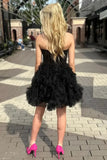 Black Strapless A-Line Tulle Short Prom Dresses Homecoming Dress HZ1024