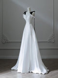 Satin White Long Prom Dress, White Long Formal Dress HZ1024
