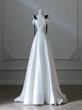 Satin White Long Prom Dress, White Long Formal Dress HZ1024