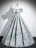Satin Gray Blue Long Prom Dress, Gray Blue Long Formal Dress HZ1024