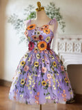 Tulle Lace Short Prom Dress, Purple Homecoming Dress HZ1024