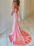 Strapless Sheath Glitter Satin Long Formal Evening Gowns with Slits HZ1024