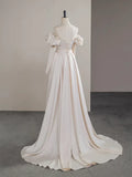 Two Pieces Satin Champagne Long Prom Dress, Champagne Long Formal Dress HZ1024