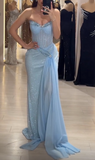 Sky Blue Strapless Sheath Lace Tulle Long Prom Dresses , Formal Evening Gowns HZ1024