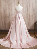 Satin Beads Pink Long Prom Dress, Pink Long Formal Dress HZ1024