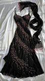 Black Spaghetti Strap Sheath Prom Dresses Elegant Beaded Chiffon Formal Dress Chiffon Evening Gown HZ1024