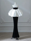 Mermaid Velvet Puff Sleeves Black Long Prom Dress, Black Evening Dress HZ1024