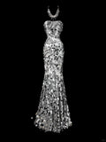Mermaid Sweetheart Neck Evening Dress Modest Silver Sequined Formal Dress Long Prom Dress HZ1024