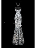 Mermaid Sweetheart Neck Evening Dress Modest Silver Sequined Formal Dress Long Prom Dress HZ1024