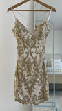 Spaghetti Strap Sheath Short Prom Dresses Sequined Backless Birthday Dresses Gold Sleeveless Homecoming Dresses HZ1024