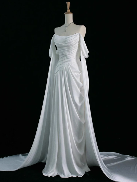 Purple A-Line Off Shoulder Satin Long Prom Dress Formal Evening Dress HZ1024