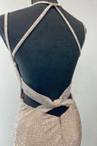 Spaghetti Strap Sheath Long Prom Dresses Satin Champagne Wedding Guest Dresses HZ1024