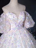 Sweetheart Neck Tulle Lace Light Purple Long Prom Dress HZ1024