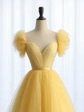 Sweetheart Neck Tulle Yellow Long Prom Dress, Yellow Long Formal Dress HZ1024