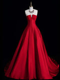 A-Line Satin burgundy Long Prom Dress, Burgundy Long Formal Dress HZ1024