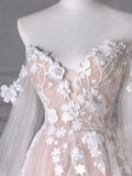 Long Sleeves Tulle Lace Champagne Long Prom Dress, Champagne Long Formal Dress HZ1024
