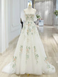 Off Shoulder Tulle Lace Applique White Long Prom Dress, White Long Formal Dress HZ1024