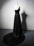 Satin Black Long Prom Dress, Black Long Formal Dress HZ1024
