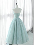 Sweetheart Neck Tulle Lace Blue Short Prom Dress, Blue Formal Dress HZ1024