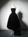 Velvet Tea Length Burgundy Prom Dress, Burgundy Cocktail Dress HZ1024