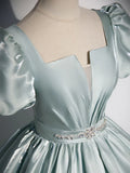 Blue Satin Long Prom Dress, Blue Long Formal Dress HZ1024
